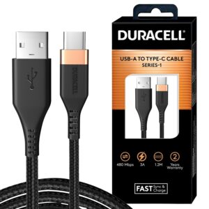 Duracell 65W USB-A to Type-C Fast Charging Cable Braided 1.2M
