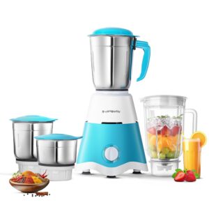 Longway Super Dlx 750W Juicer Mixer Grinder with 4 Jars Blue and White