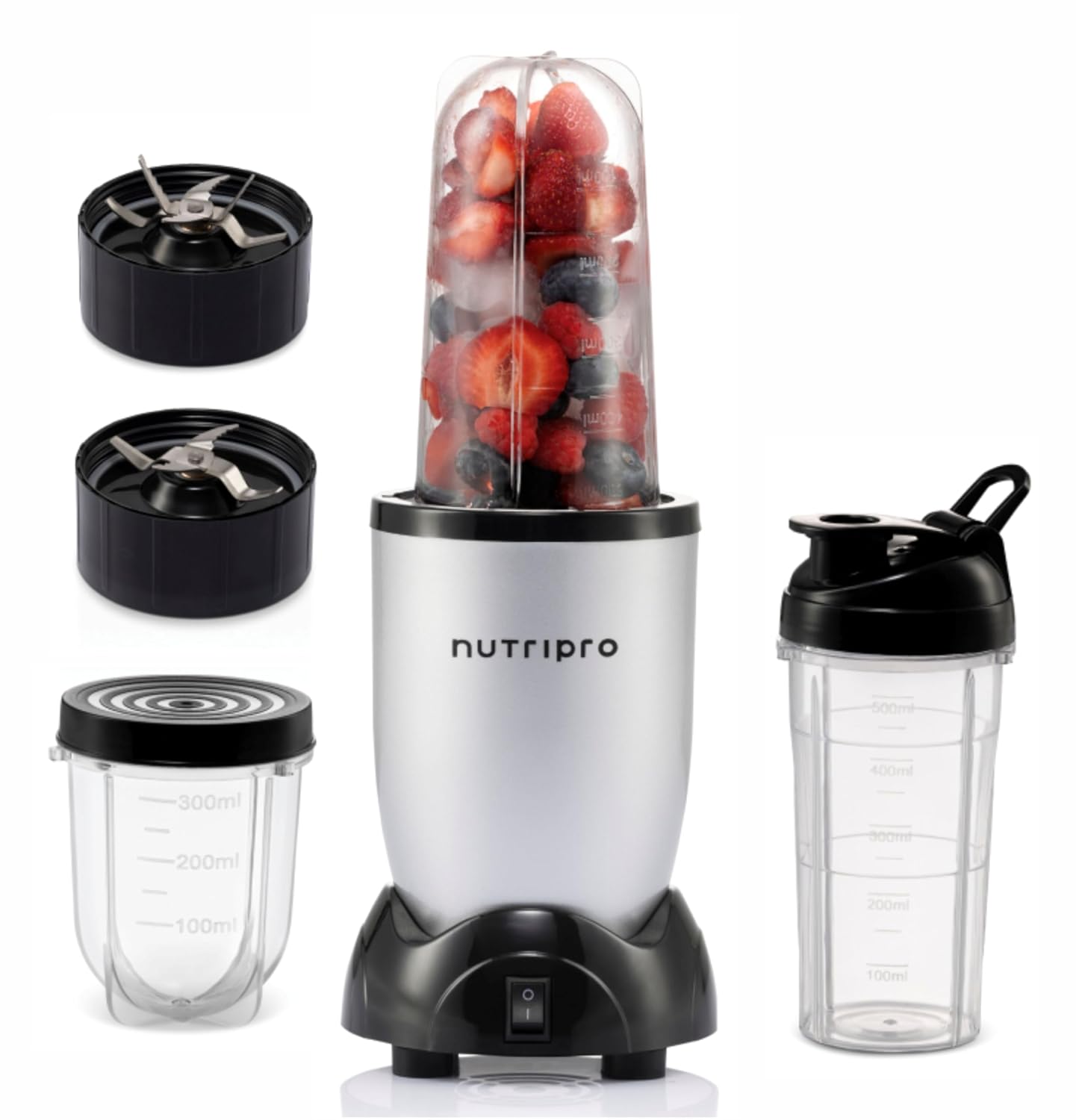 NutriPro 500W Juicer Mixer Grinder Smoothie Maker with 3 Jars and 2 Blades Silver